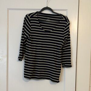 J. Jill Navy and sage Striped V-Neck Top